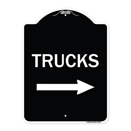 Signmission Trucks Trucks With Right Arrow Heavy-Gauge Aluminum Architectural Sign, 24" x 18", BW-1824-22780 A-DES-BW-1824-22780
